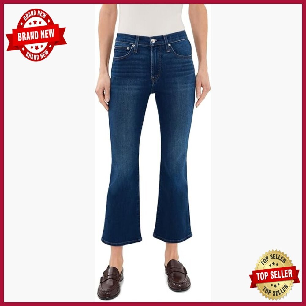 Petite Stretch Flare Crop Jeans High Rise Fitted Denim Pants